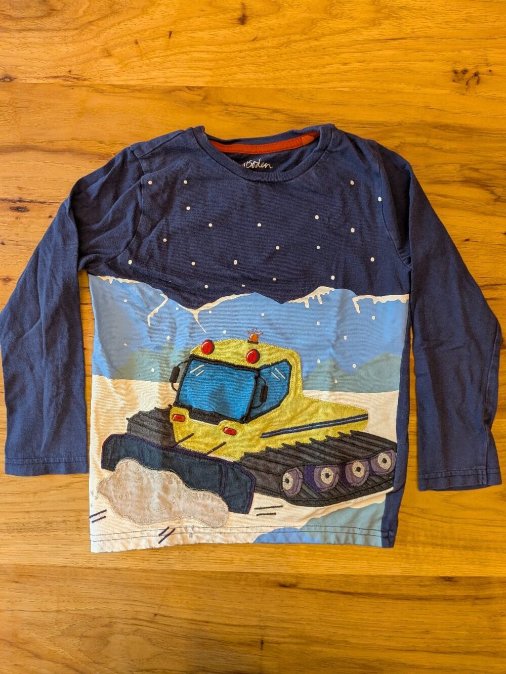 Boden Kids "Lift-the-Flap" Shirt with Snow Machine Winter Applique - Size 5-6